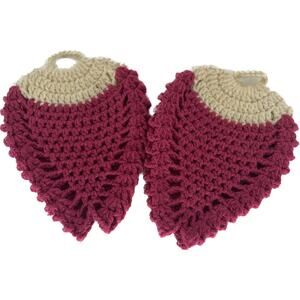 Vintage Crochet Potholders Set 2 Raspberry Yarn Beige Pink Handmade Pot Holder